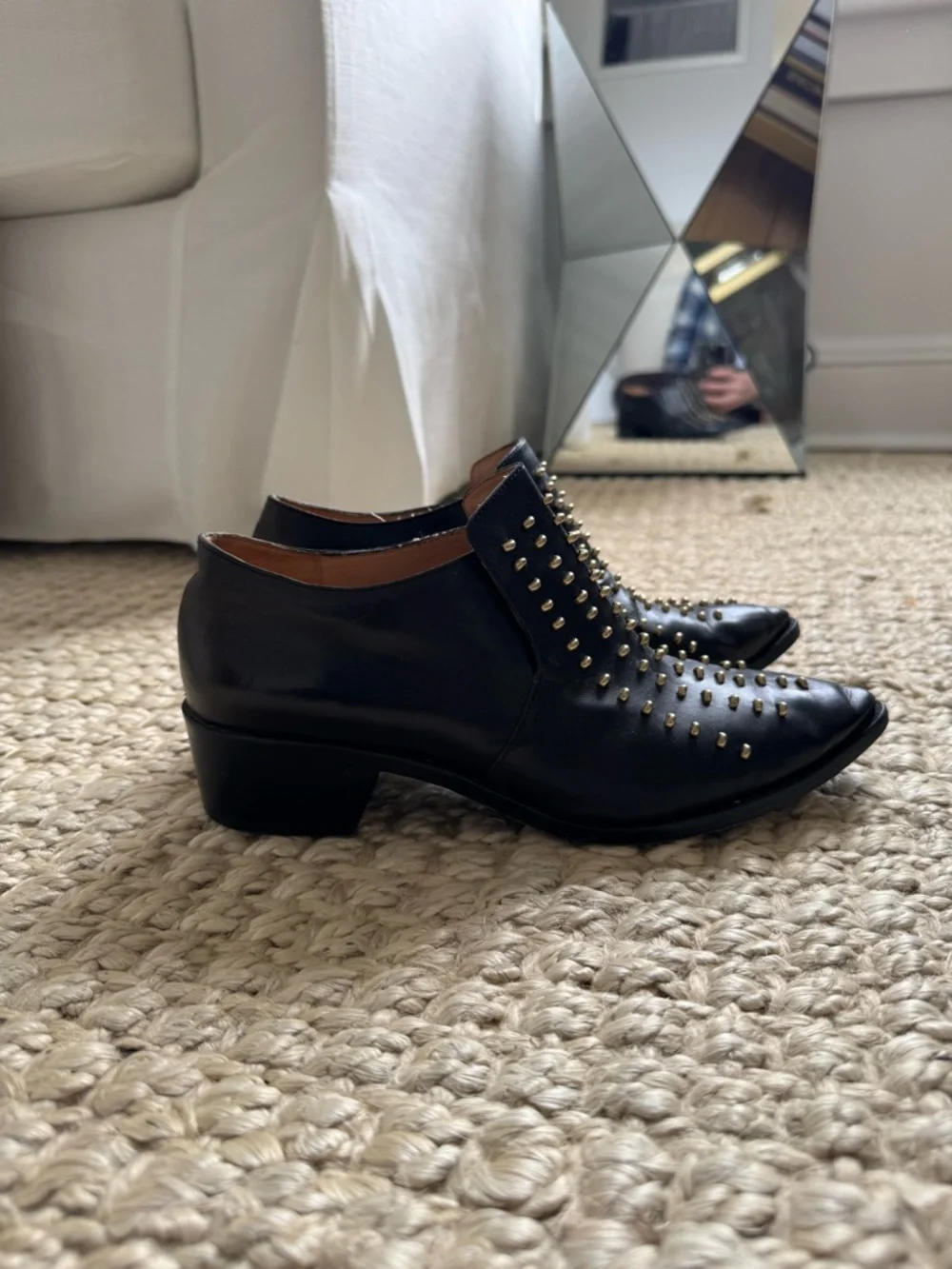 Vince Camuto Signature Black Leather Studded Western Ankle Boots $350 premium - Picture 2 of 6
